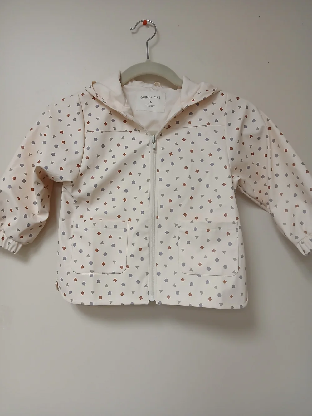 Quincy Mae Cream Rain Jacket with Geo Dot Pattern
